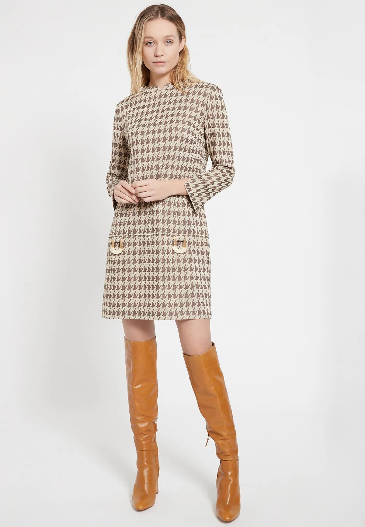 Ana Alcazar Houndstooth Jurk Beipy 3 Ana Alcazar Houndstooth Jurk Beipy