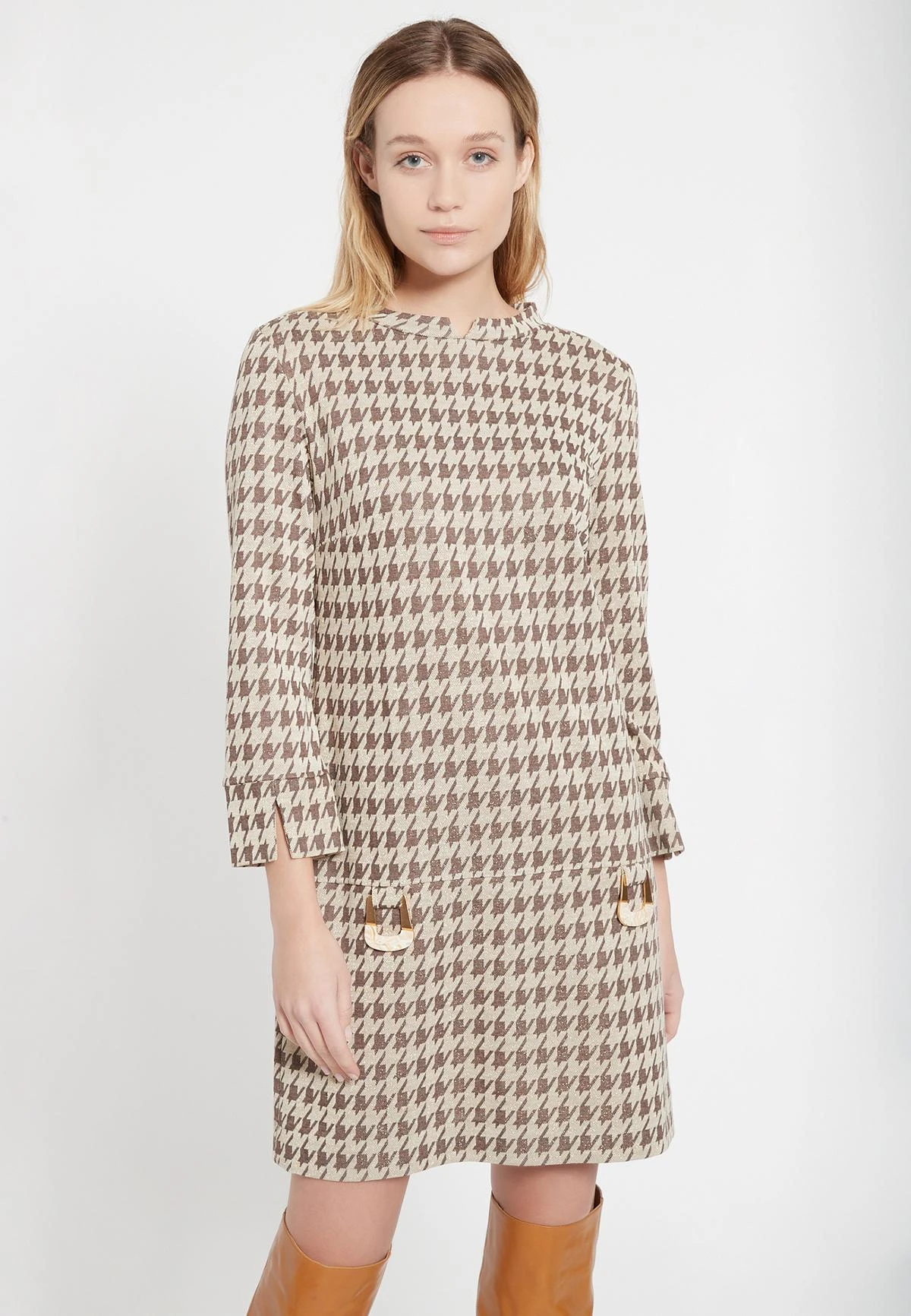 Ana Alcazar Houndstooth Jurk Beipy 4 Ana Alcazar Houndstooth Jurk Beipy - Afbeelding 2